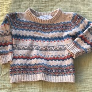 Old Navy Cream Fair Isle Knit Sweater with Blue and Red Accents
